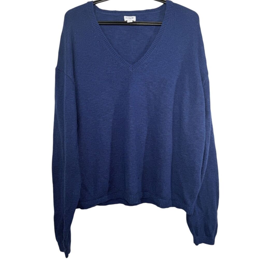 J Crew Womens Blue V Neck Sweater Sz L Beachy Soft Casual Minimalist Basic
